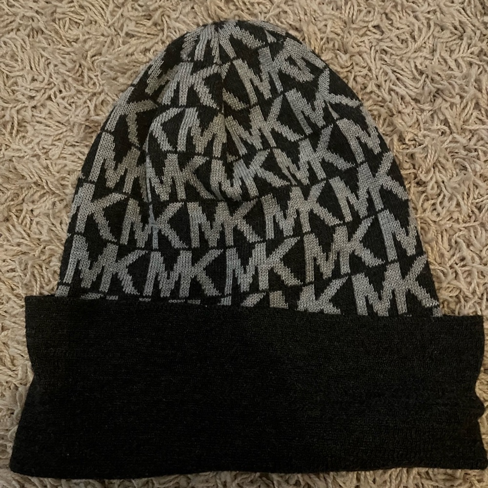 Michael Kors Black and Gray Logo Beanie